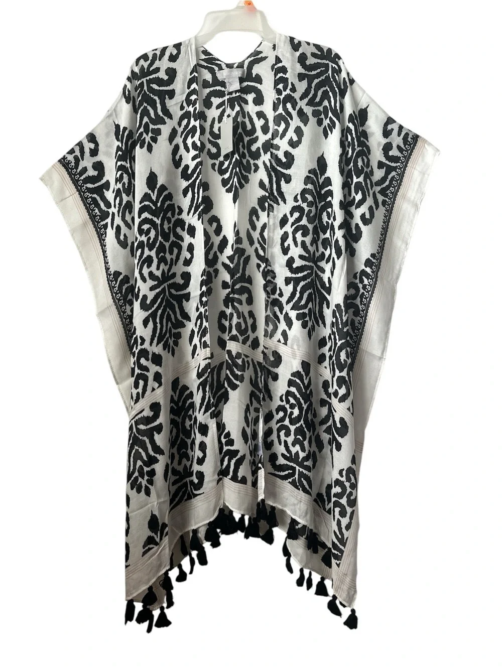 NORDSTROM OSFM Black & White Printed Summer Kimono With Armhole And Tassels